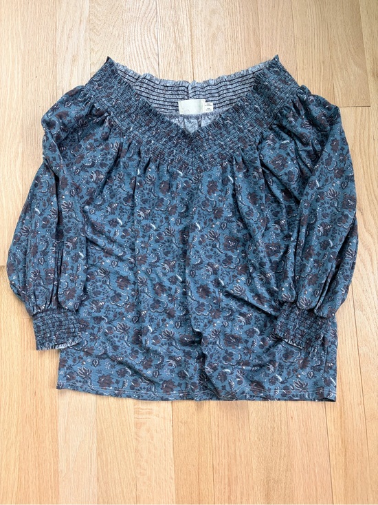 Nation LTD Tops - Nation LTD Floral Smocked Peasant Top XS Blue Long Sleeve Boho